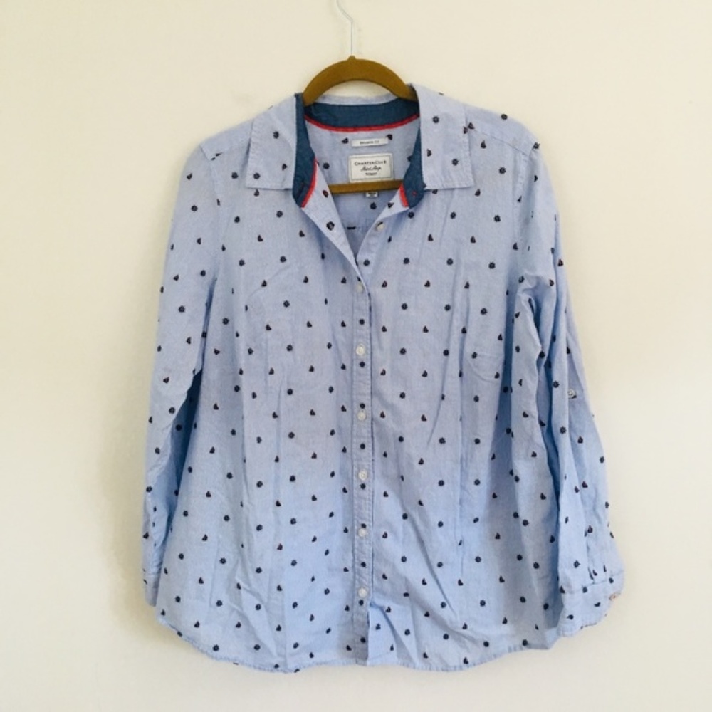 Charter Club Nautical Embroidered Button Up Shirt